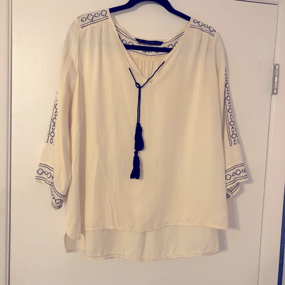Sz XL Zara Basic boho embroidered blouse